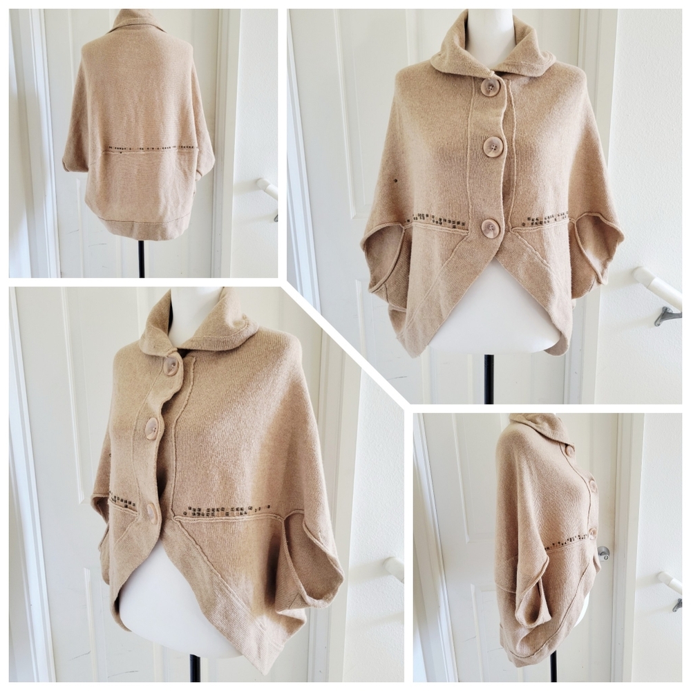 ✨️HP✨️Karlie | Cute Tan Studded Oversized Wool Blend Batwing Cardigan (SIZE S) - Picture 6 of 12